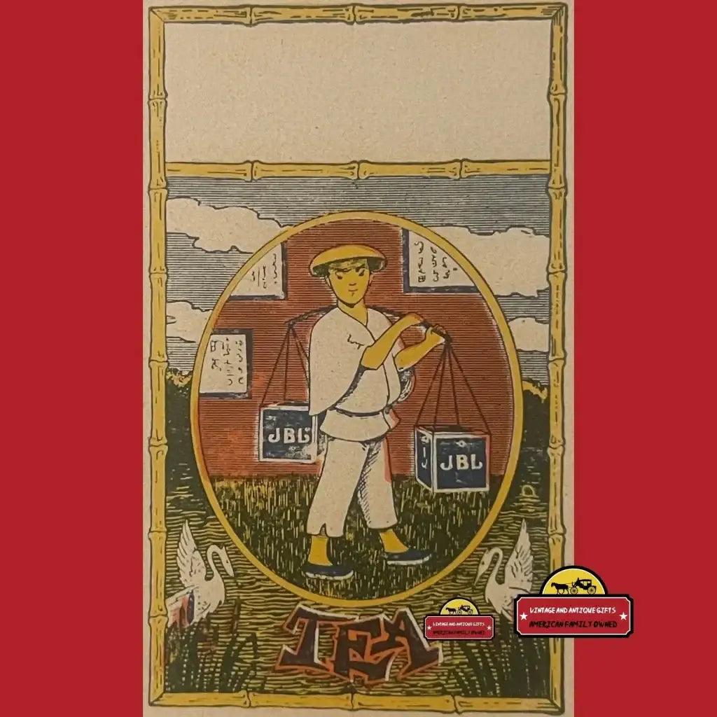 Vintage JBL tea-themed speaker with bamboo frame and wooden texture