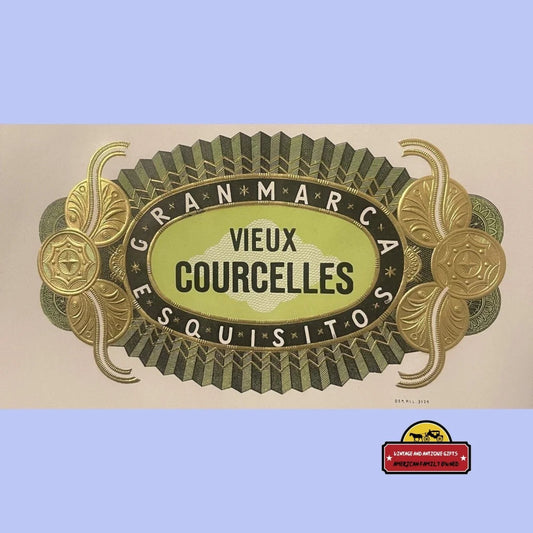 Rare Antique Vintage 1900s - 1920s Vieux Courcelles Embossed Cigar Label Advertisements Authentic - 1900s-1920s