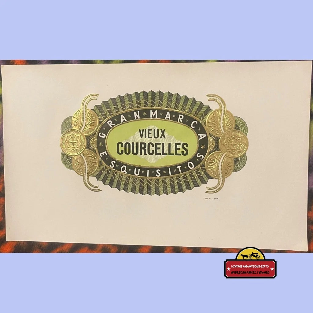 Rare Antique Vintage Vieux Courcelles Embossed Cigar Label 1900s - 1920s - Advertisements - Tobacco And Labels |