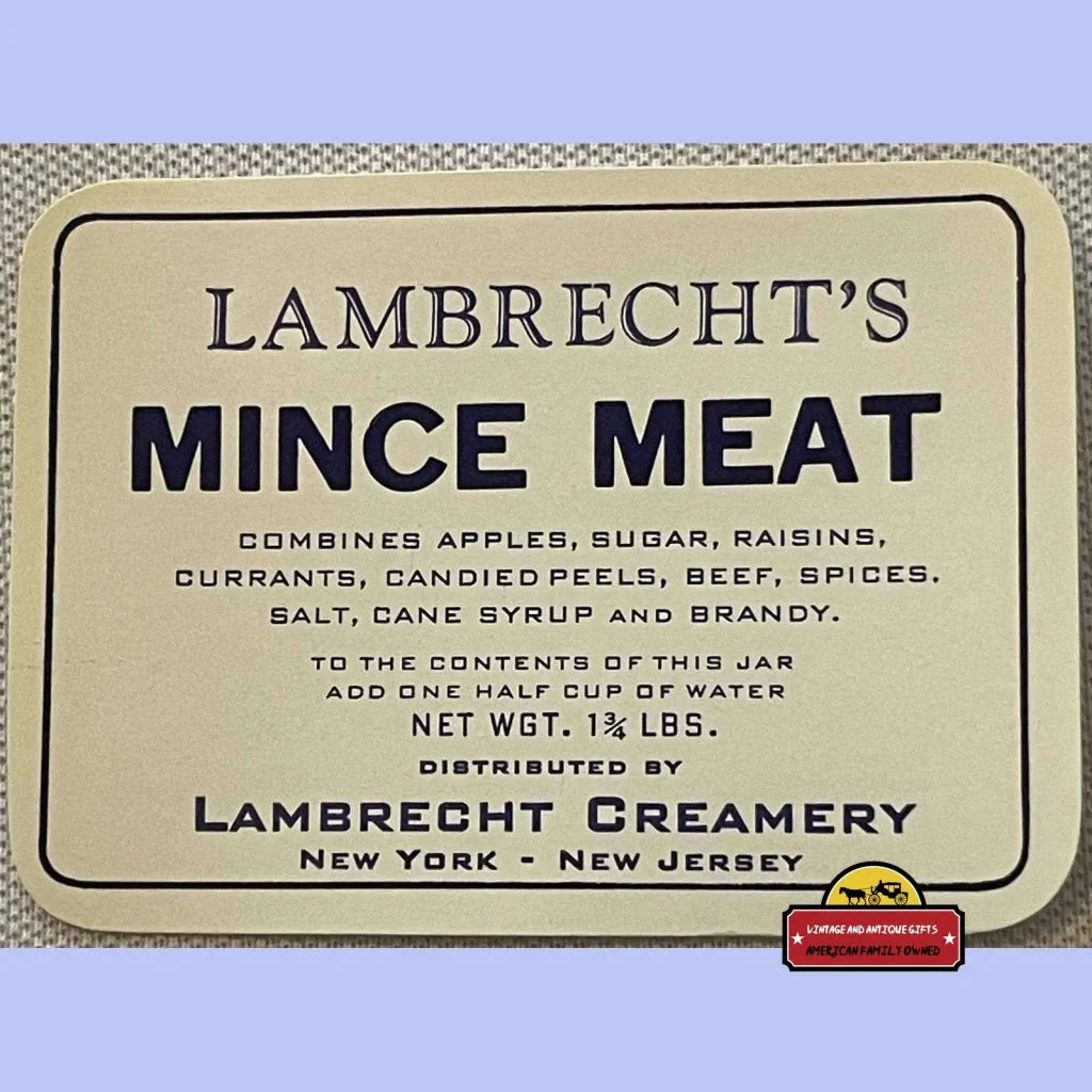 Vintage Lambrecht’s Mince Meat Label, a rare antique vintage find from NY NJ