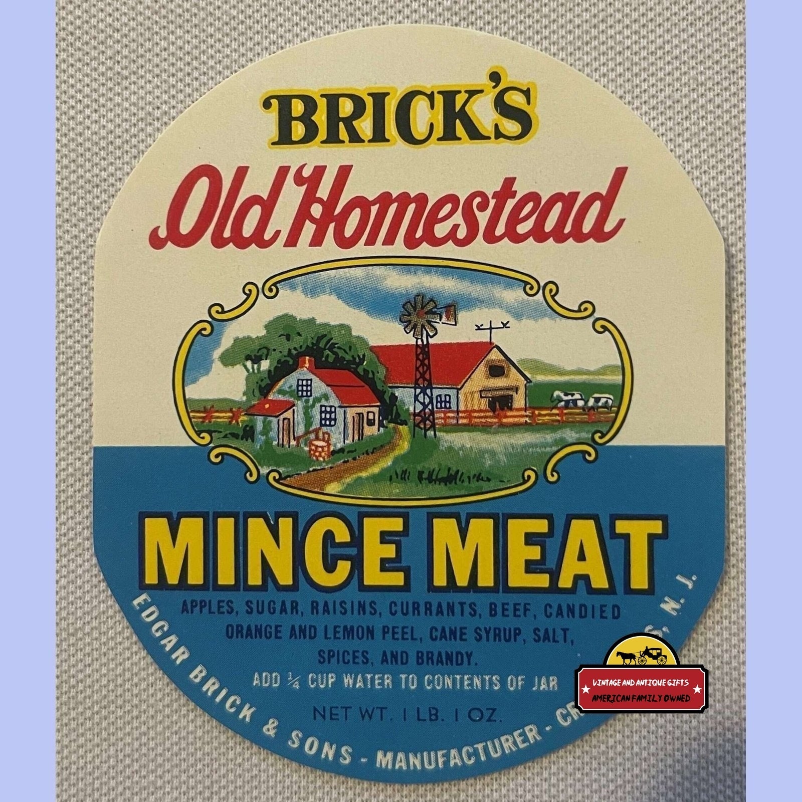 Rare Antique Vintage Old Homestead Mince Meat Label 1910s - 1930s - Advertisements - Food And Home Misc. Labels.