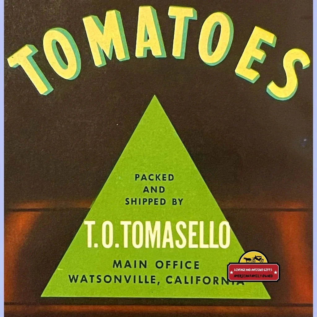 Antique Vintage Tri crate label with green triangle and yellow lettering from 1920s California