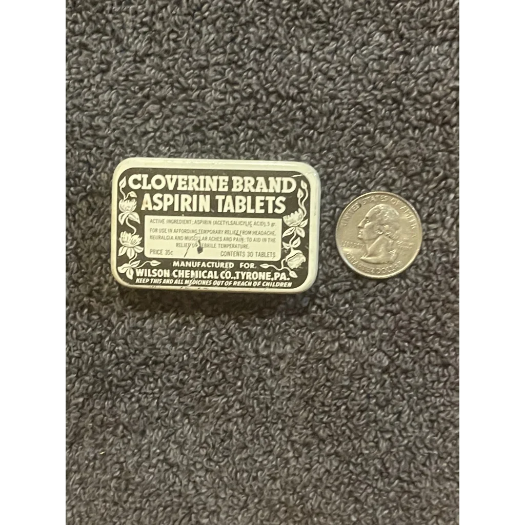 Rare Antique Vintage 1940s Cloverine Aspirin Tin Tyrone PA Advertisements - A Piece of American Pharmaceutical History!