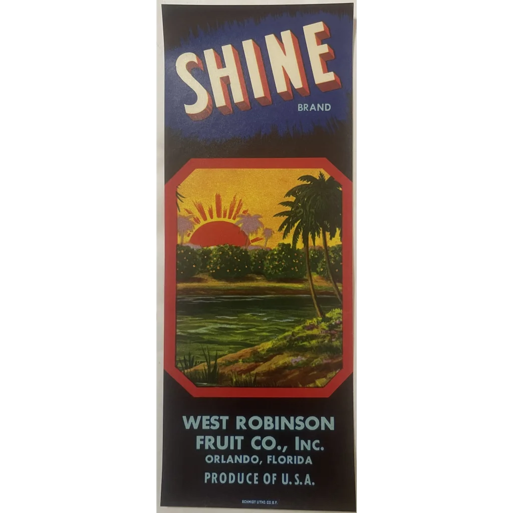 Rare Antique Vintage 🌞 1940s Shine Crate Label Orlando FL Historic Tropical Decor! Advertisements Food and Home