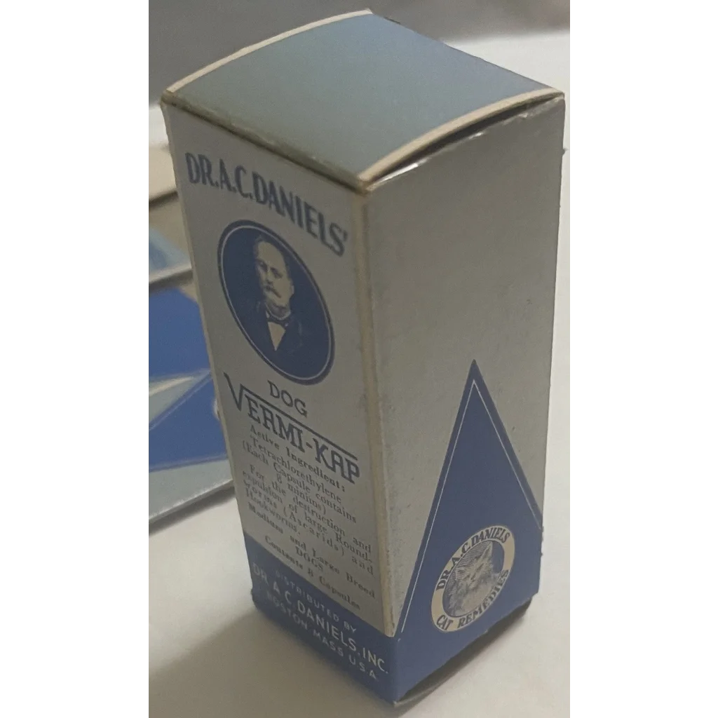 Rare Antique Vintage 1950s Dr A. C. Daniels Dog Vermi - Kap Medicine Box USA 🏛️! Advertisements Collectible Items