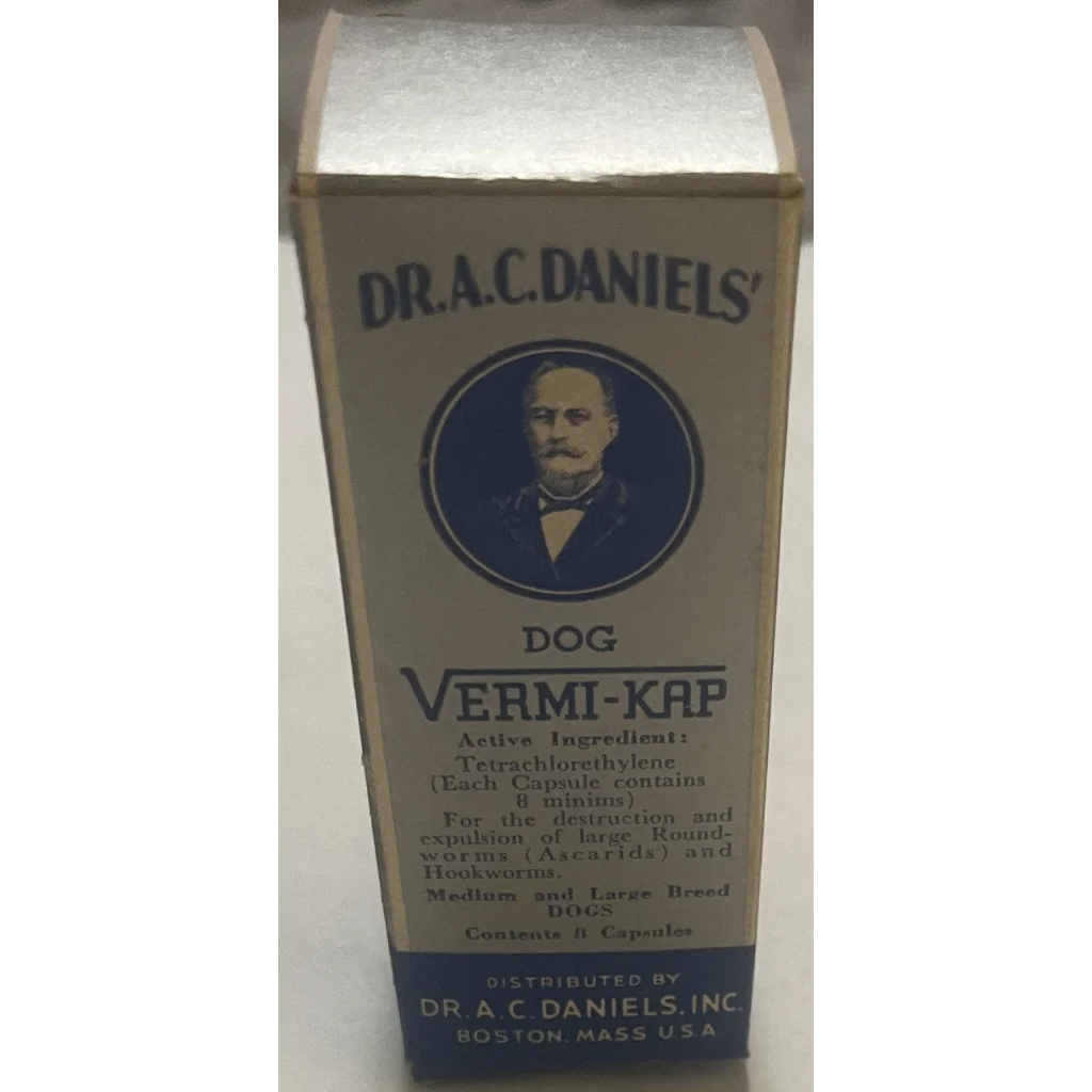 Rare Antique Vintage 1950s Dr A. C. Daniels Dog Vermi-Kap Medicine Box USA 🏛️! Advertisements Collectible Items