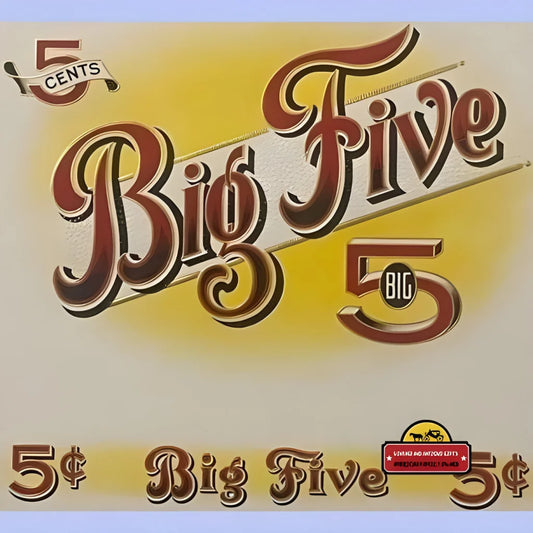 Vintage-style advertisement for Big Five cigars on an antique vintage cigar label