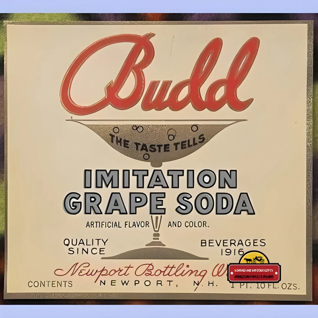 Vintage Budd Imitation Grape Soda advertisement from 1920s Newport, perfect antique vintage find