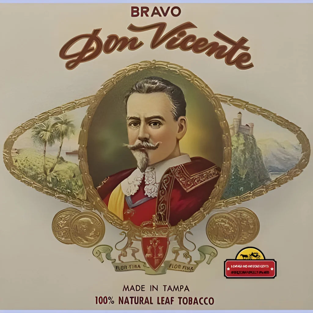 Mustachioed man in military uniform on Rare Antique Vintage Don Vincente Cigar Label