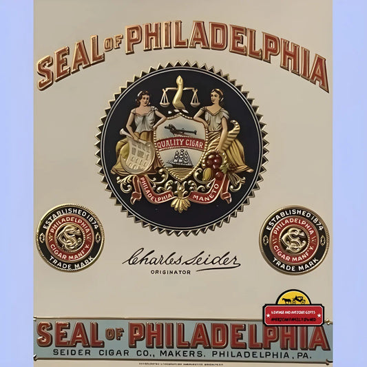 Ornate Philadelphia emblem on a rare antique embossed cigar label from the 1900s