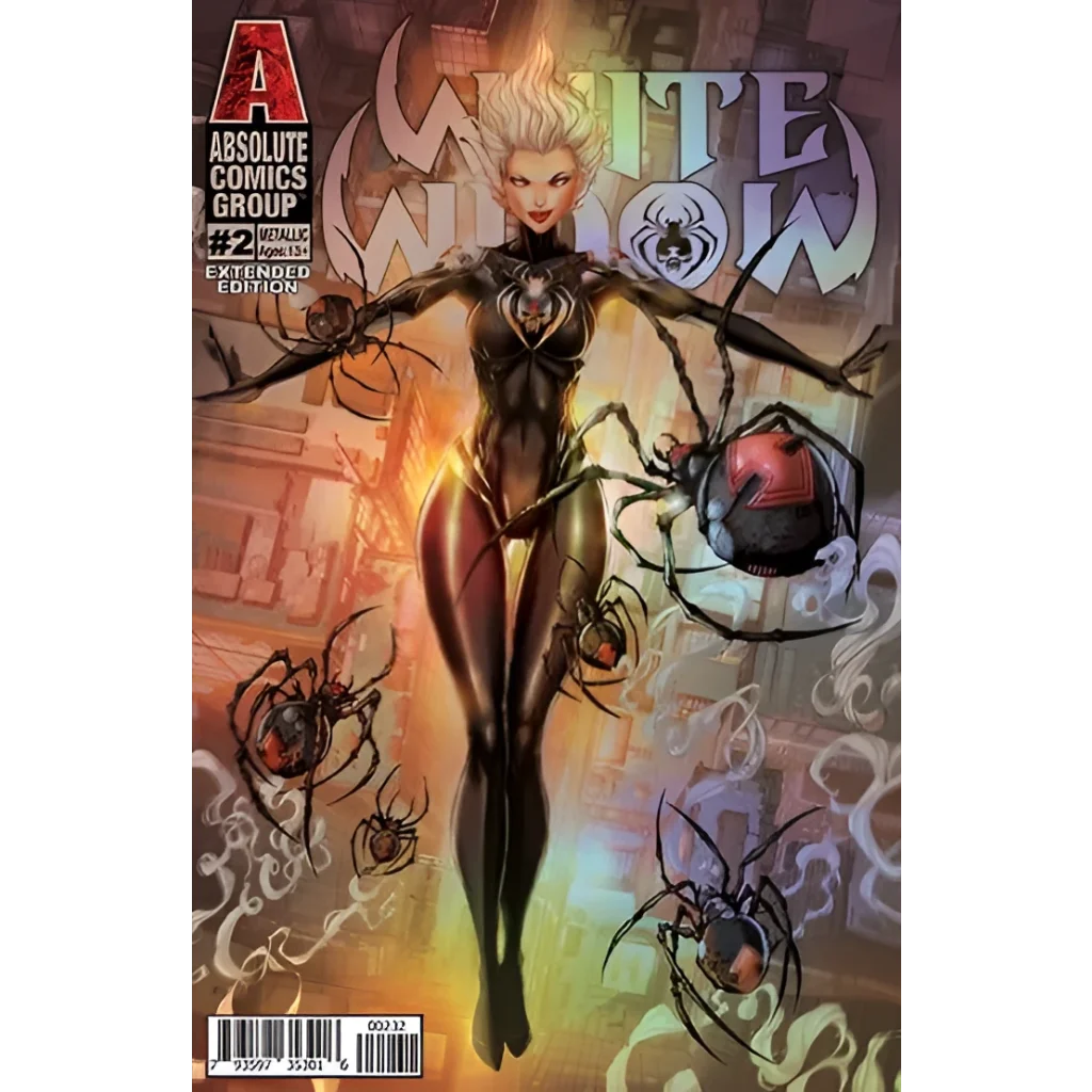 Rare antique White Widow in black suit on vintage tin cover