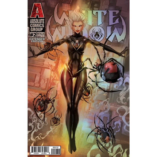 Rare antique White Widow in black suit on vintage tin cover