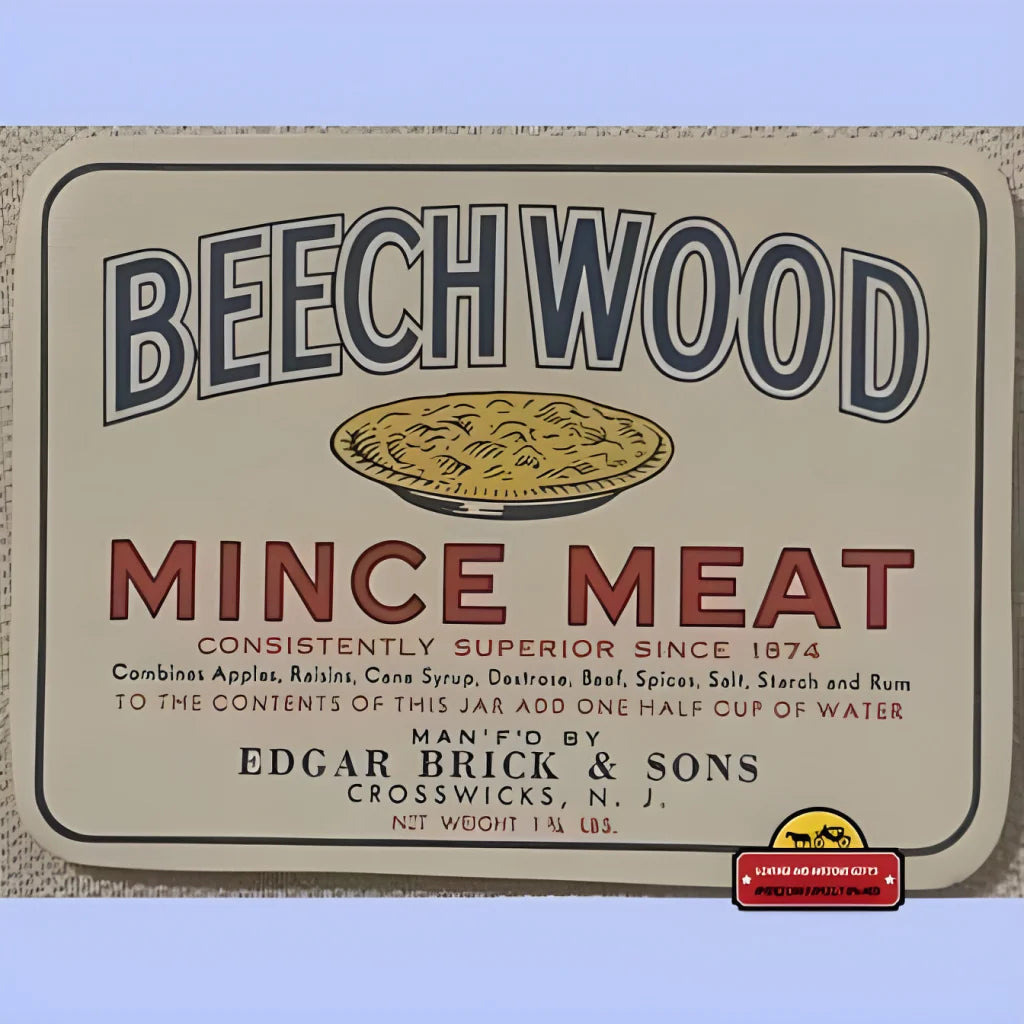 Vintage Beechwood brand mince meat label by Edgar Brick & Sons from 1910s Crosswicks NJ