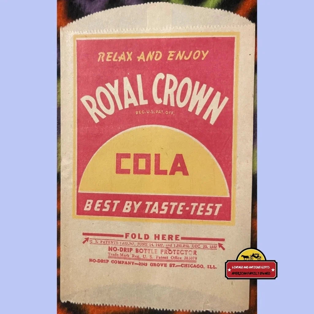 Vintage Royal Crown Cola ad with bold red and yellow text on a light background