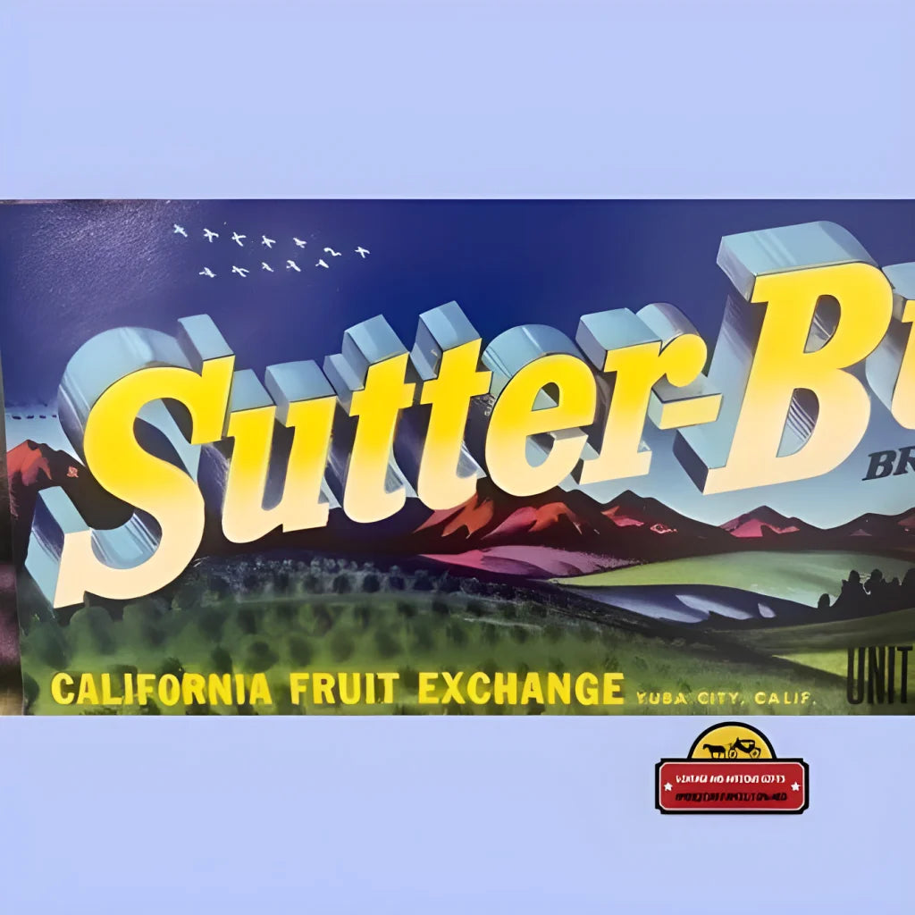 Vintage Sutter Buttes crate label from 1950s California, perfect for antique vintage lovers