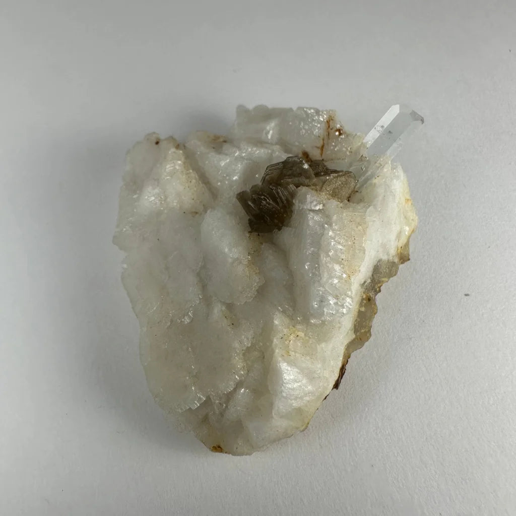 Rare translucent white quartz cluster with clear point and fossil from Shigar Valley