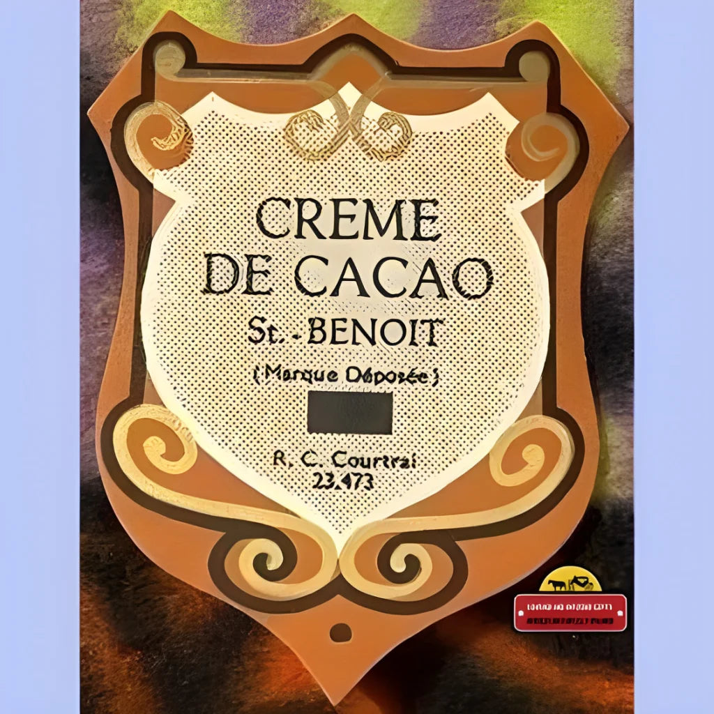 Antique French Cacao Label, ornate shield design for Crème de Cacao St. Benoit