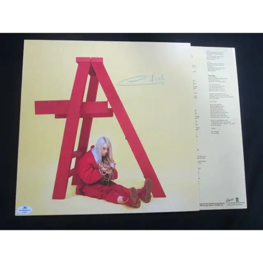 Billie Eilish signed vinyl record album featuring Happier Than Ever cover with red A-frame