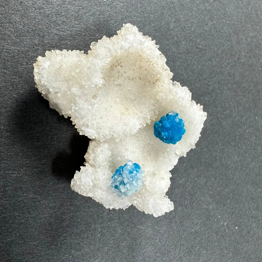 Rare blue cavansite crystal cluster with translucent white formation from India