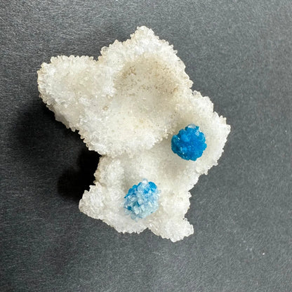Rare blue cavansite crystal cluster with translucent white formation from India
