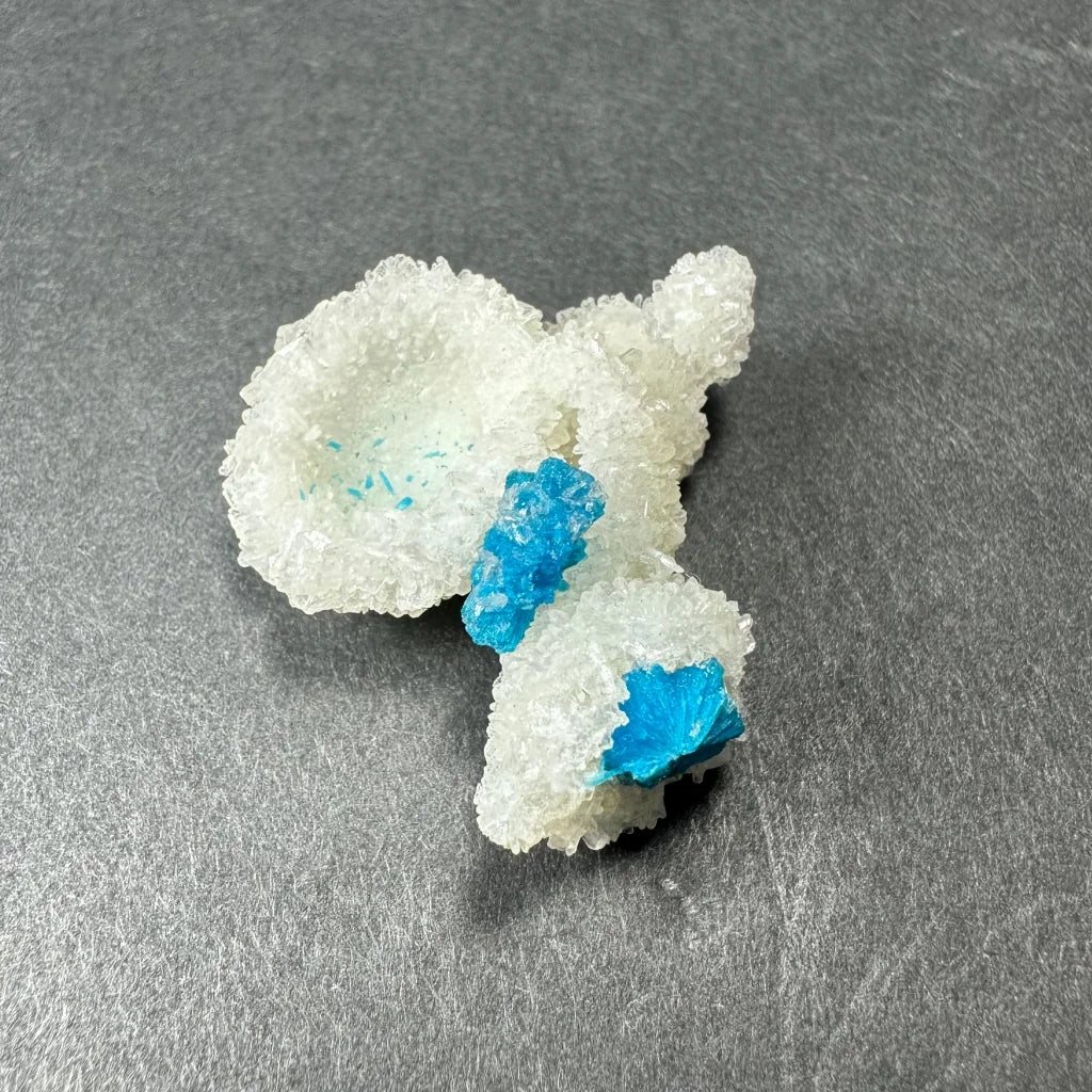 Rare Blue Cavansite crystal cluster from India with striking blue-white texture