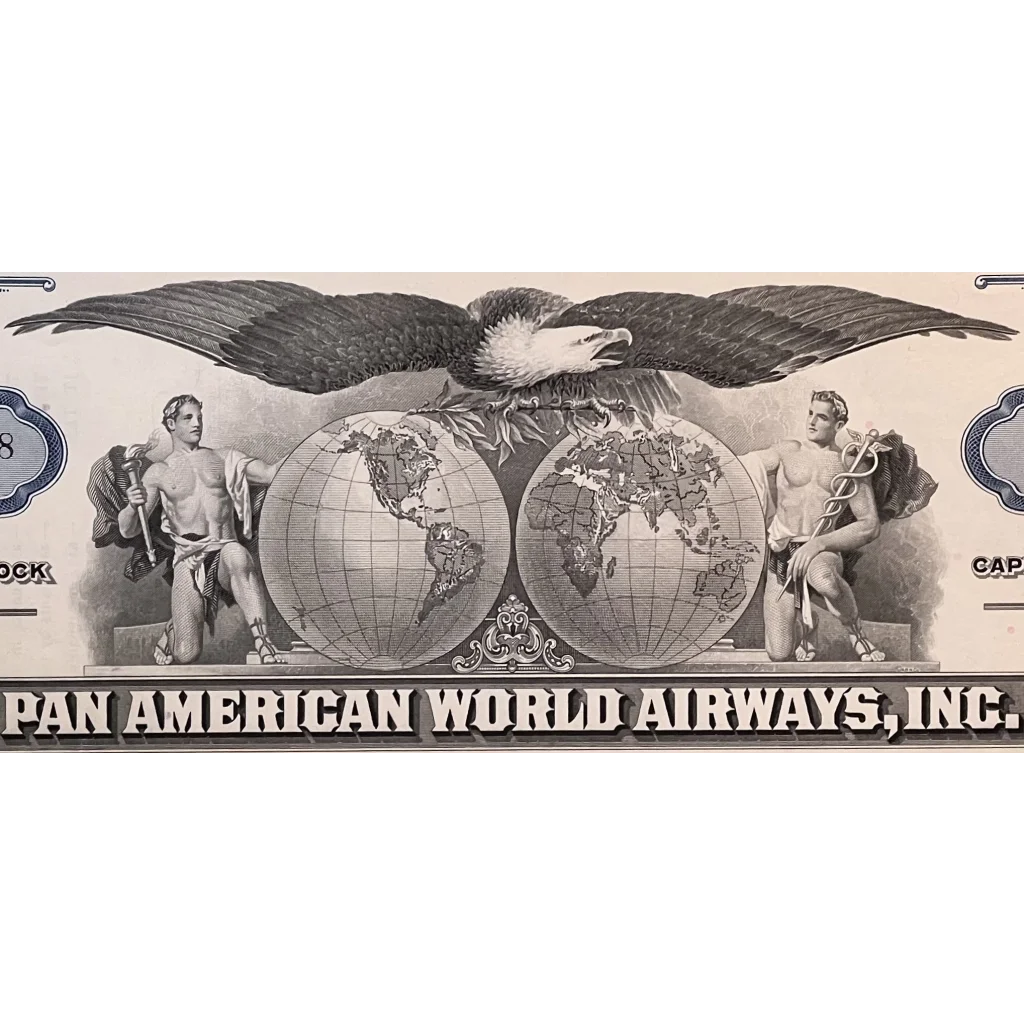 Rare 🤩 Blue Vintage 1960s - 1970s Pan Am American World Airways Stock Certificate RIP Collectibles Antique and Bond