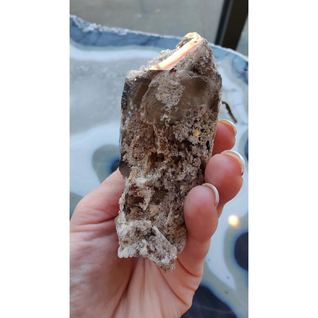 Rare Brazilian smokey quartz point with lodalite inclusions