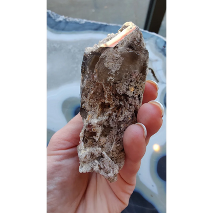 Rare Brazilian smokey quartz point with lodalite inclusions