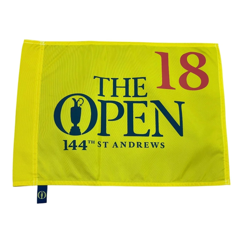 Rare British Open golf pin flag with yellow design and claret jug logo