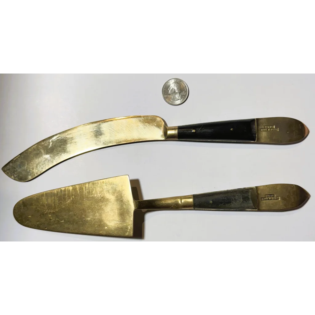 Rare Century Exclusive Willy Schlegelmilch gold butter knives with black handles and brass blades