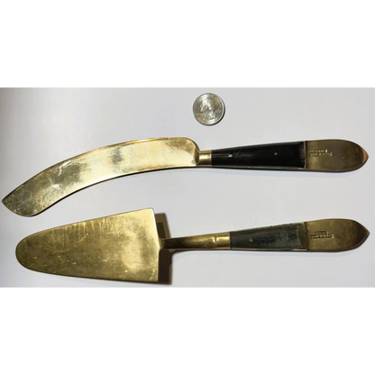 Rare Century Exclusive Willy Schlegelmilch gold butter knives with black handles and brass blades