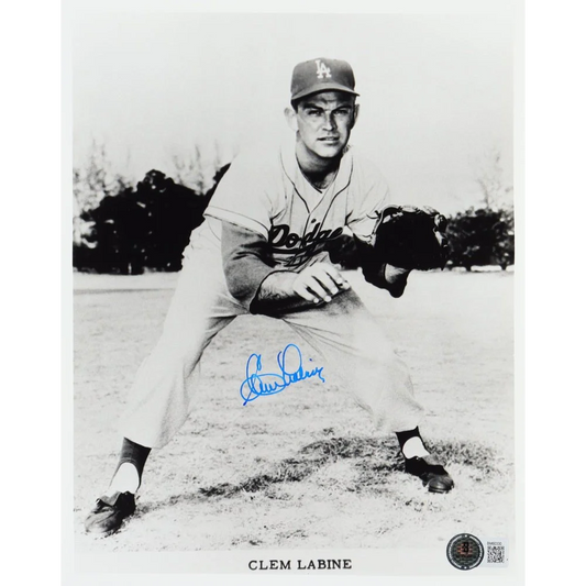 Autographed black and white Clem Labine Dodgers photo with Beckett Authentication