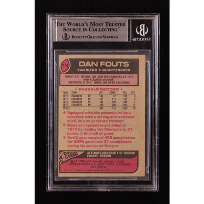 Graded vintage Dan Fouts 1977 Topps football trading card BGS authenticated HOF legend