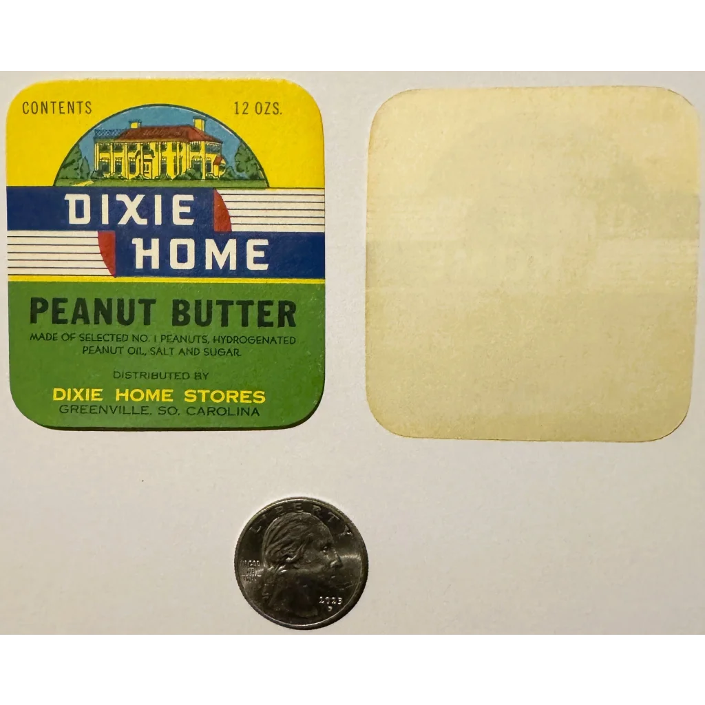 Vintage Dixie Home peanut butter label from the 1930s, antique vintage collectible