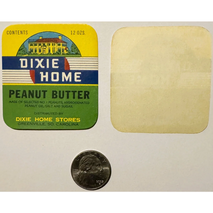 Vintage Dixie Home peanut butter label from the 1930s, antique vintage collectible