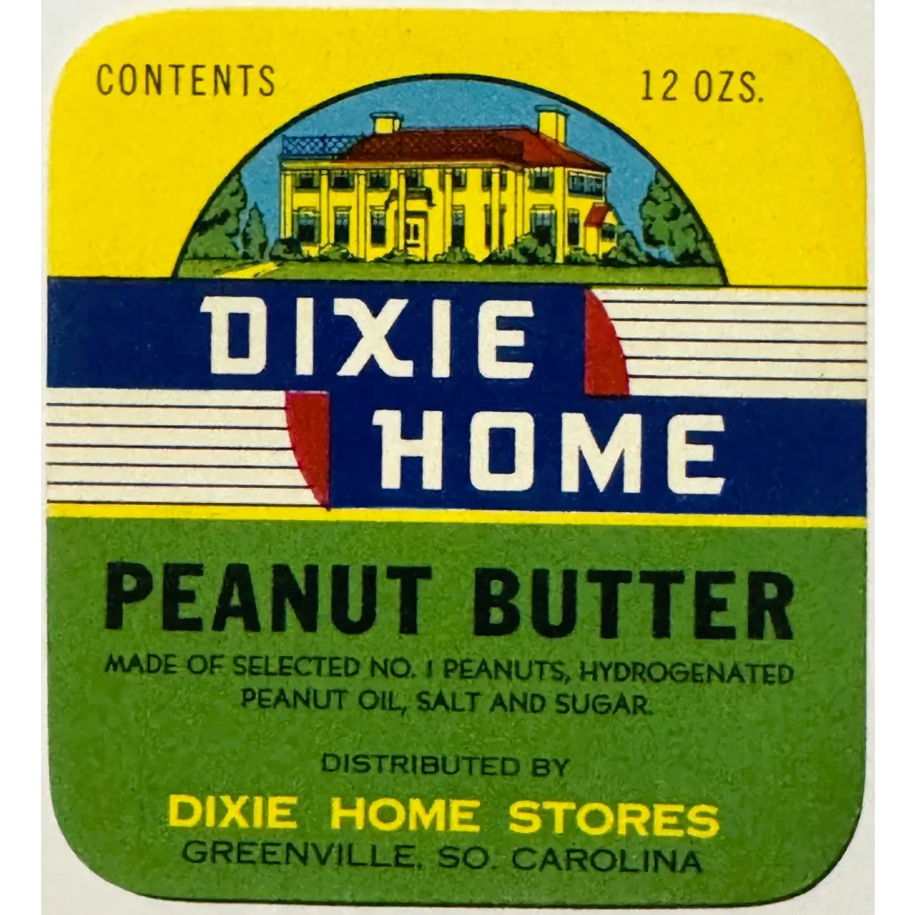 Vintage Dixie Home peanut butter label from the 1930s antique vintage collectible