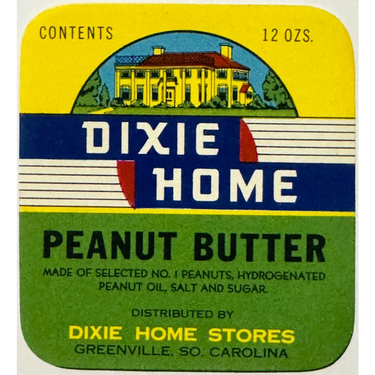 Vintage Dixie Home peanut butter label from the 1930s antique vintage collectible