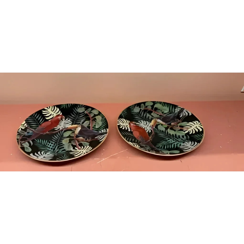 Decorative plates with tropical toucan and leaf design for rare fancy home collection