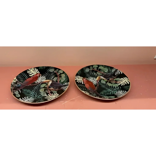 Decorative plates with tropical toucan and leaf design for rare fancy home collection