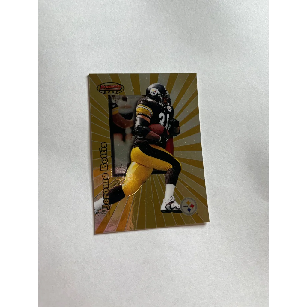 Gold Jerome Bettis card featuring Steelers legend in running pose for bettis card collection