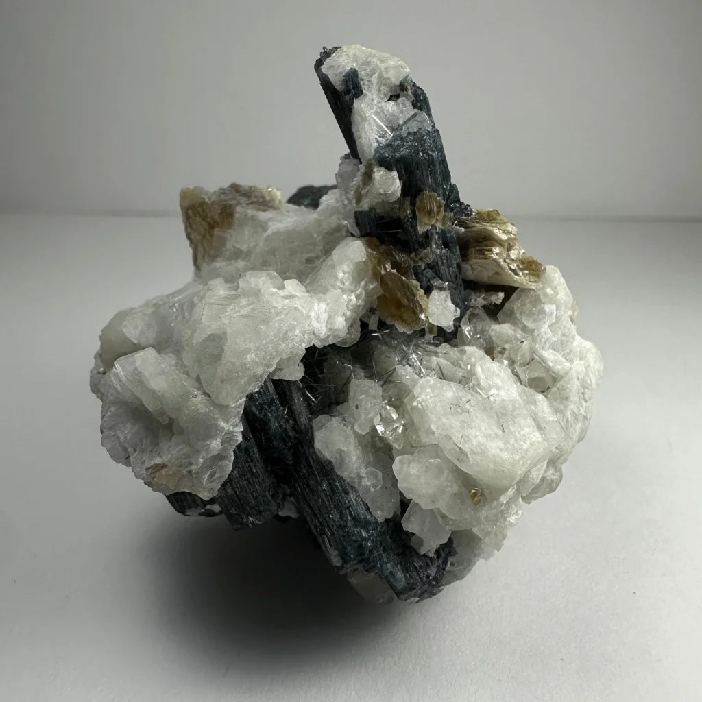 Rare green tourmaline on quartz from Albite Brazil specimen