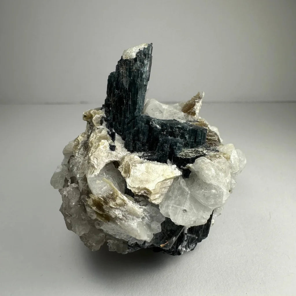 Rare green tourmaline crystal on quartz from Albite Brazil