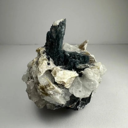 Rare green tourmaline crystal on quartz from Albite Brazil