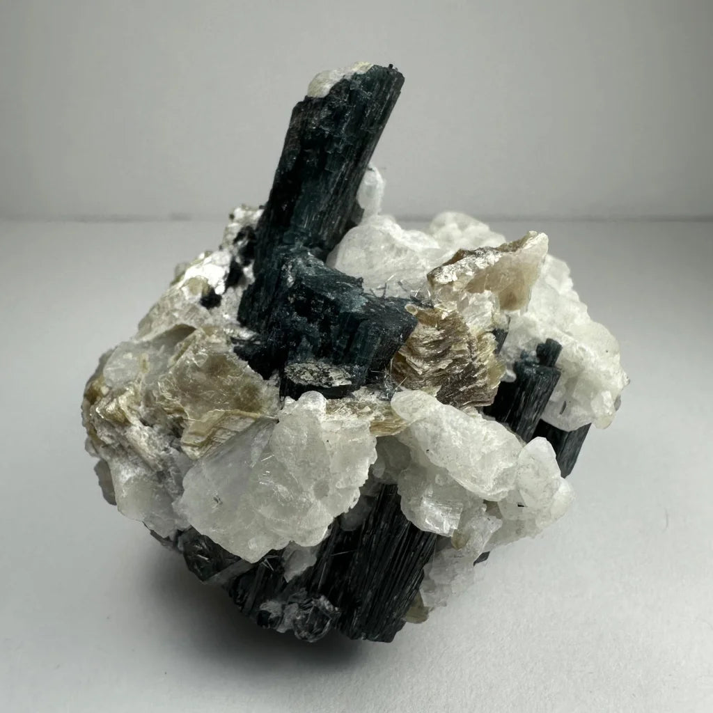 Rare green tourmaline crystals on quartz from Albite Brazil