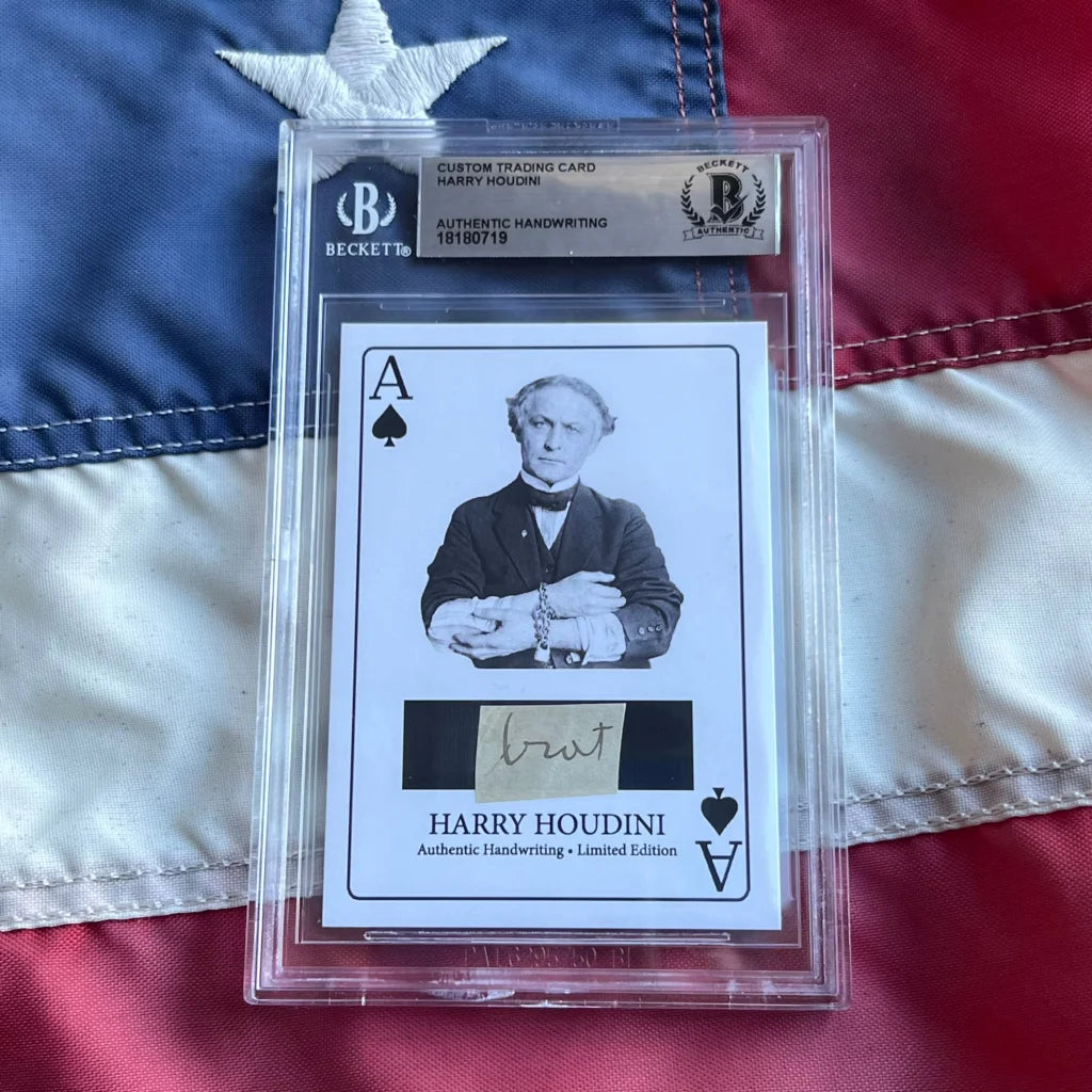 Rare Harry Houdini ace of spades signed card with handkerchief