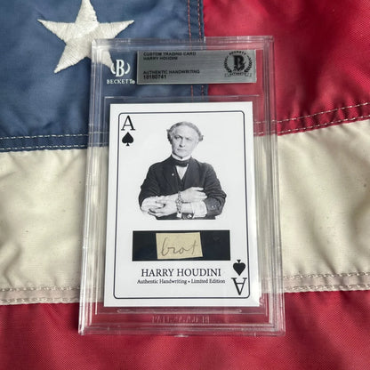 Beckett-graded Harry Houdini trading card with handwritten word and black-and-white image