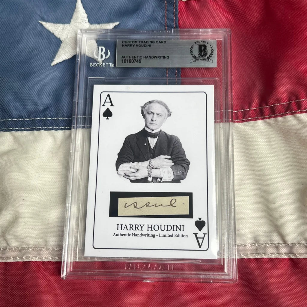 Harry Houdini graded playing card with authentic handwritten word in dropdown menu collection