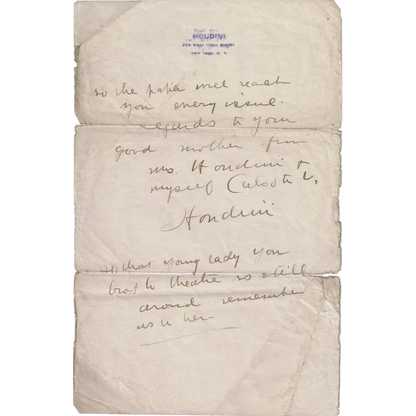 Handwritten word from Harry Houdini in rare collection with signed cards dropdown menu