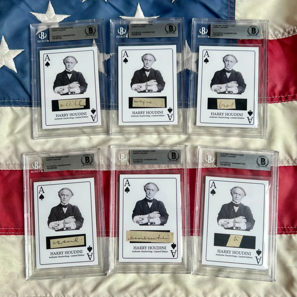 Six Harry Houdini signed playing cards from the Rare Handwritten Word Collection dropdown menu
