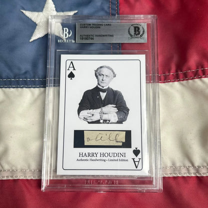 Beckett-graded Harry Houdini handwritten word trading card with signed cards and spade symbols